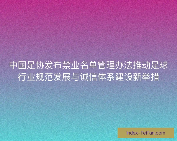 中国足协发布禁业名单管理办法推动足球行业规范发展与诚信体系建设新举措 中国足协发布禁业名单管理办法推动足球行业规范发展与诚信体系建设新举措