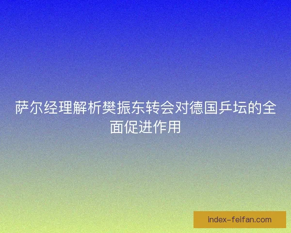 萨尔经理解析樊振东转会对德国乒坛的全面促进作用